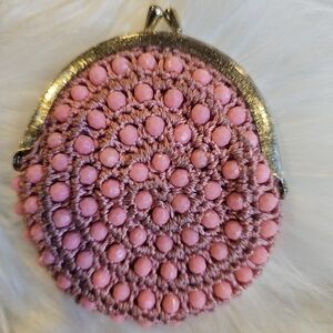 Pink Beaded Vintage Crocheted Coin Purse